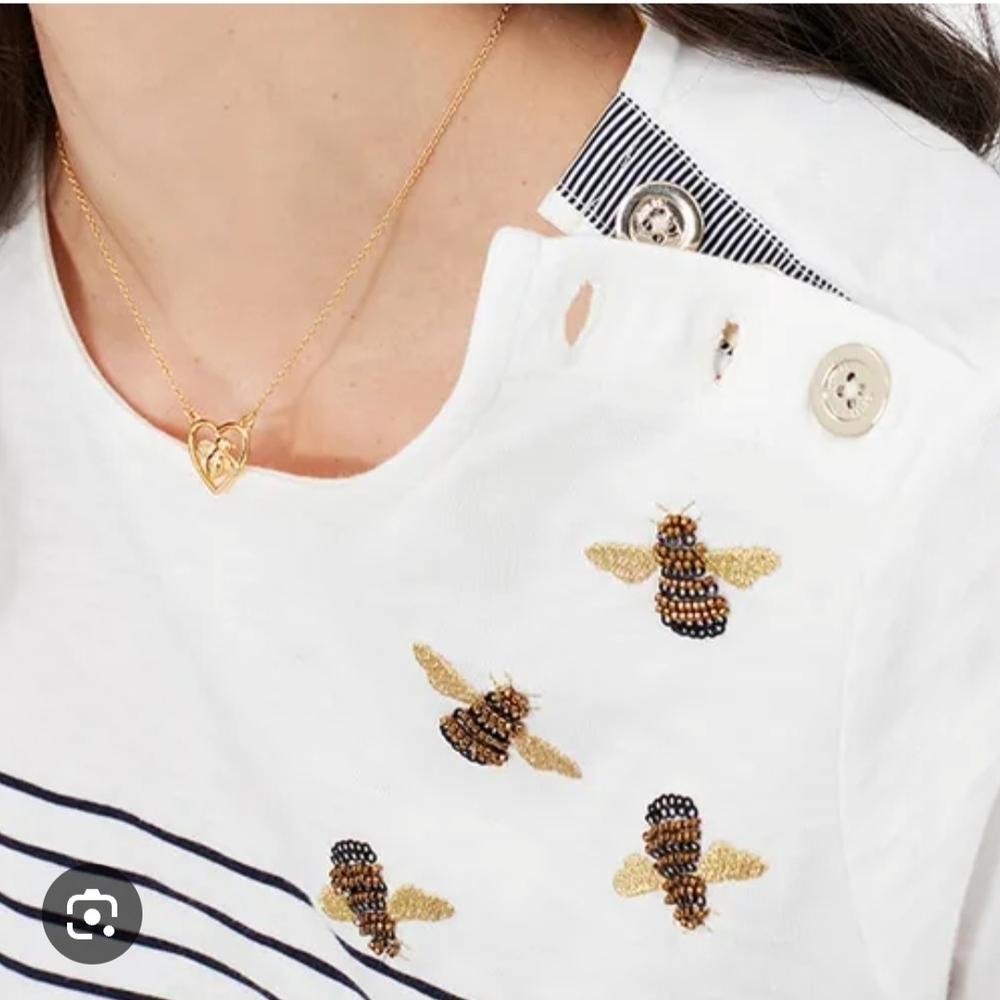 Joules Bee Design Embroidered Button Shoulder Top Size 8 - Picture 14 of 15
